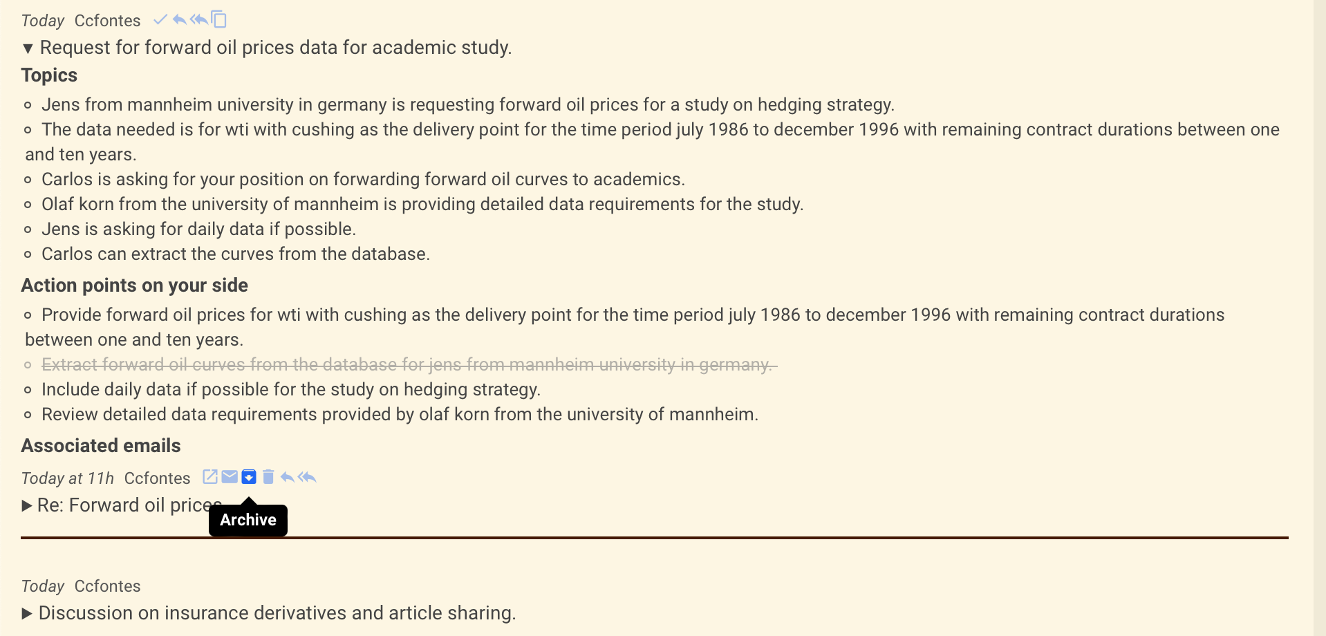Actionable topics screenshot
