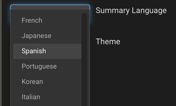 Multi-language summaries screenshot