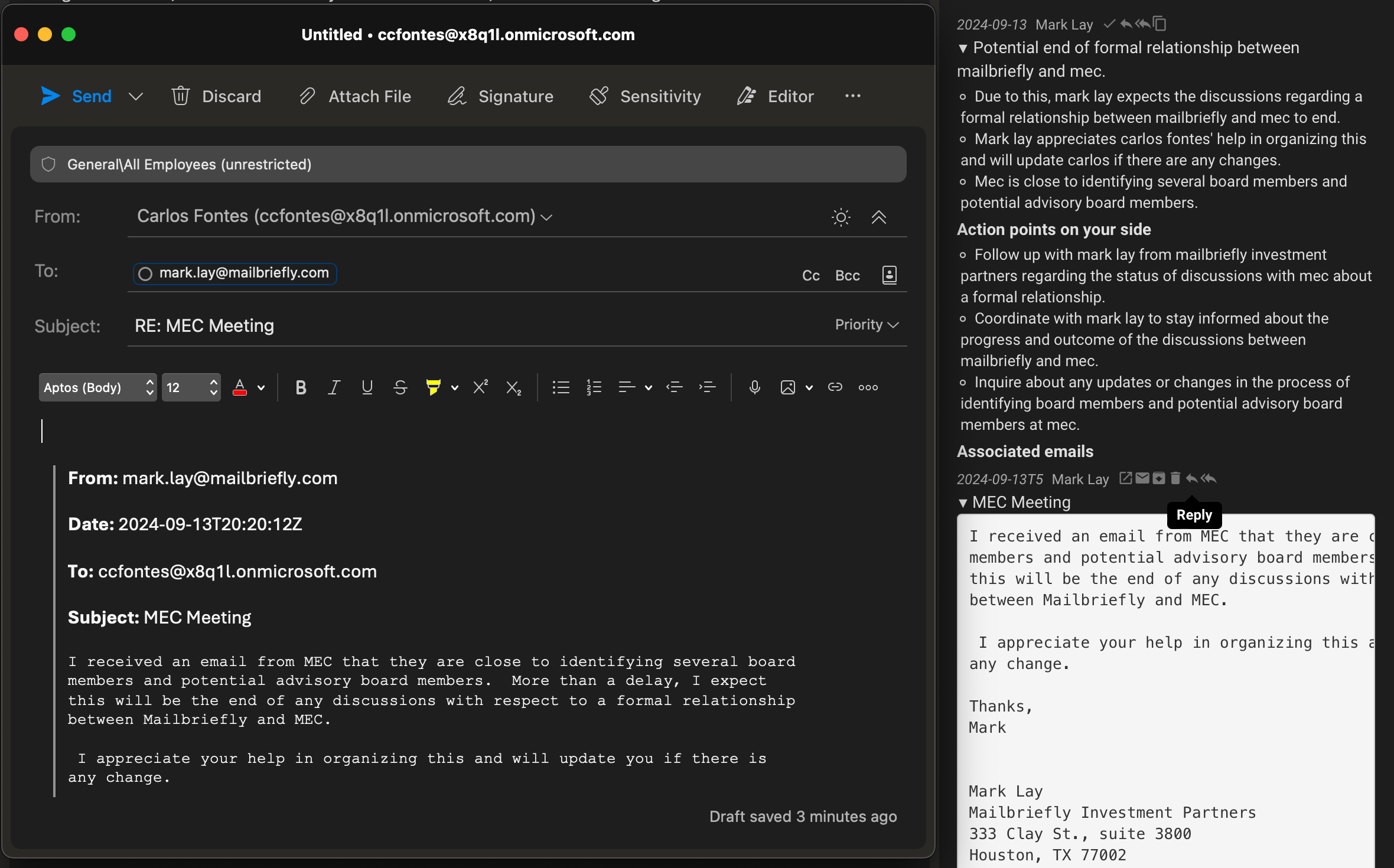 Reply to emails under a topic screenshot