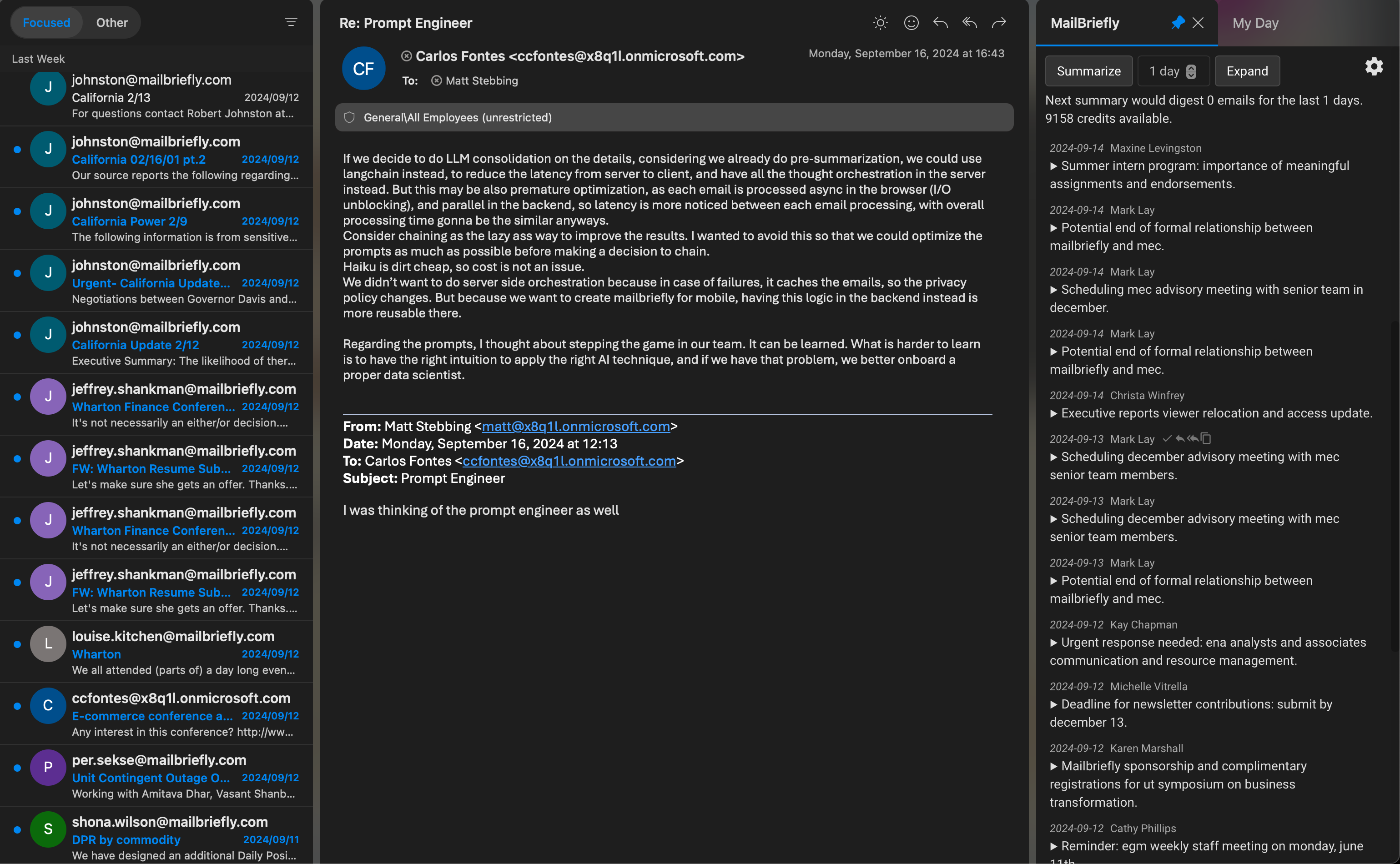 MailBriefly add-in screenshot